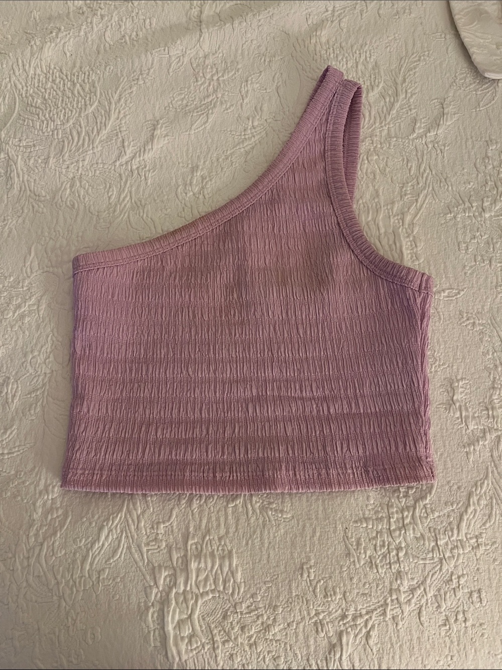 American Eagle  xs One-Shoulder Smocked Crop Top - Dusty Mauve/pink